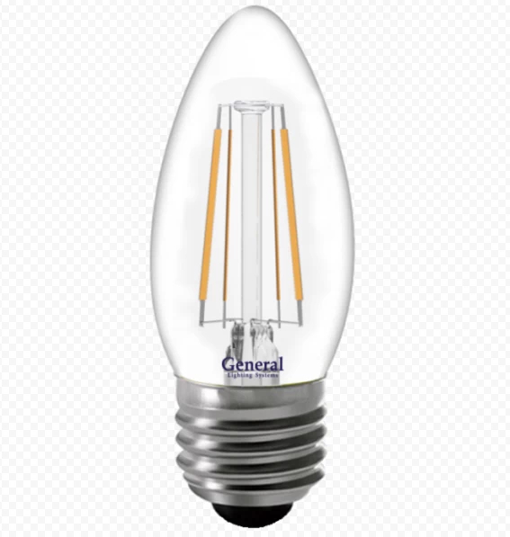 Лампа светодиодная свеча 7Вт E27 теплый свет филамент (нитевидная) прозрачная General LOFT 