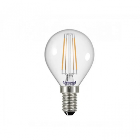Лампа светодиодная шар P45 E14 7Вт теплый свет филамент (нитевидная) прозр. General LOFT