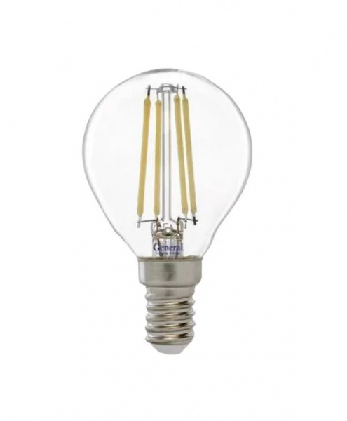 Лампа светодиодная шар P45 E14 10Вт белый свет филамент (нитевидная) прозр. General LOFT