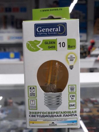 Лампа светодиодная шар P45 E27 7Вт теплый свет филамент (нитевидная) прозр. General LOFT