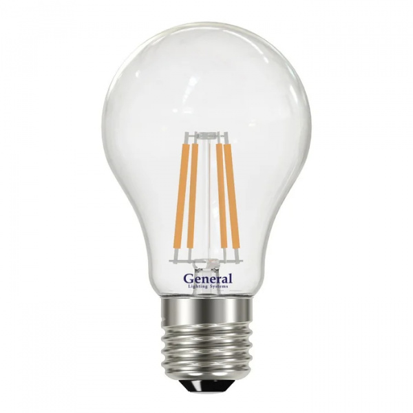 Лампа светодиодная шар A60 E27 13Вт теплый свет филамент (нитевидная) прозр.. General LOFT