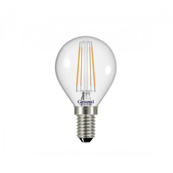 Лампа светодиодная шар P45 E14 7Вт теплый свет филамент (нитевидная) прозр. General LOFT