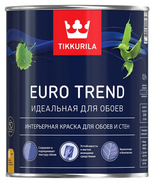 Краска TIKKURILA EURO TREND  A  0,9 л  для обоев и стен