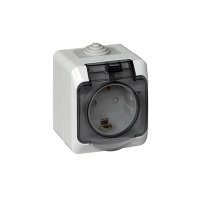 Розетка 1гн о/п з/к РА16-297 ПРАЛЕСКА АКВА БЕЛЫЙ IP54 С КРЫШКОЙ (50)