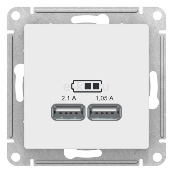 Розетка 1гн USB 1 порт 2.1А+1 порт 1,05А с/п Белый AtlasDesign ATN000133 (8/48)