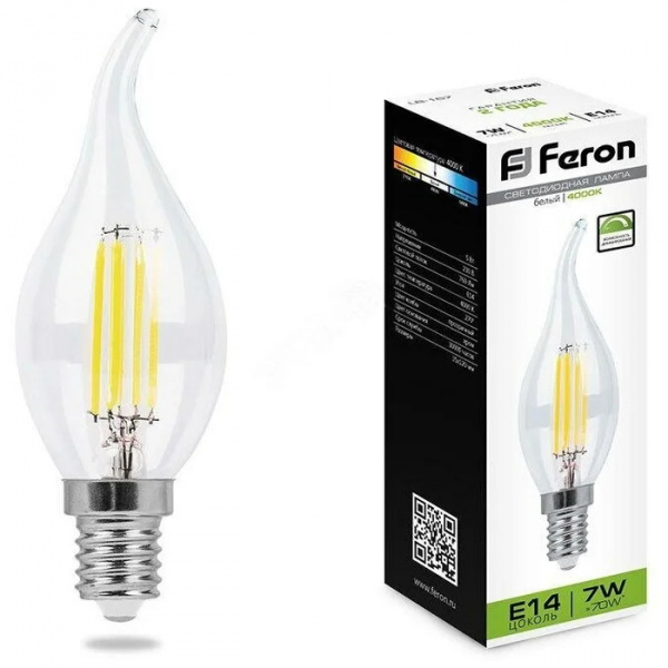 Лампа светодиодная свеча 7Вт E14 белый свет филамент (нитевидная) прозрачная General LOFT 