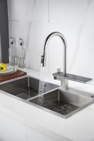 Смеситель для мойки LAUTE, с выдвижным изливом и системой водопад, сатин L02B