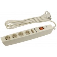 Сетевой фильтр 2м 5роз+2USB ЭРА SFU-5es-2m-B с/з, с выкл 10А, шторки