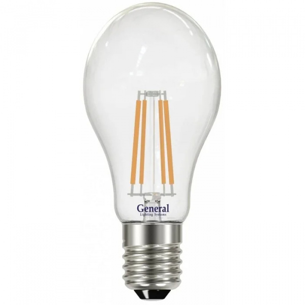 Лампа светодиодная шар A60 E27 13Вт белый свет филамент (нитевидная) прозр.. General LOFT