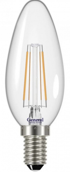 Лампа светодиодная свеча 7Вт E27 белый свет филамент (нитевидная) прозрачная General LOFT 