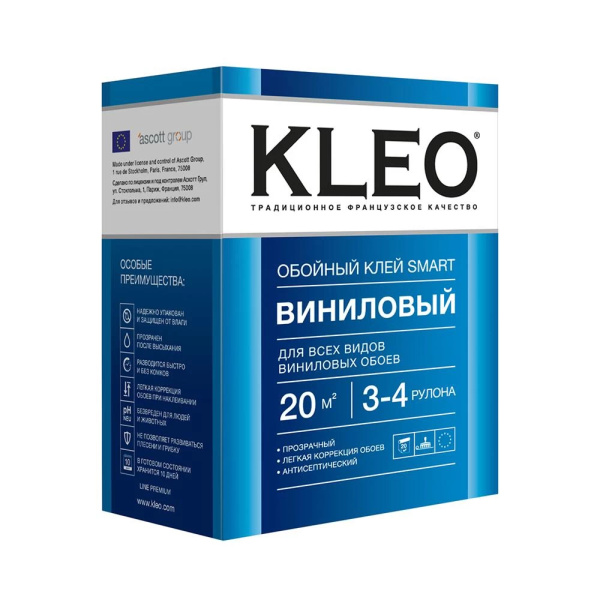 Клей обойный KLEO SMART Виниловый 3-4 рулона, 90гр.(20)