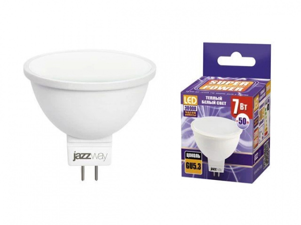 Лампа светодиодная MR16 7 Вт GU5.3 белый свет Jazzway 5К